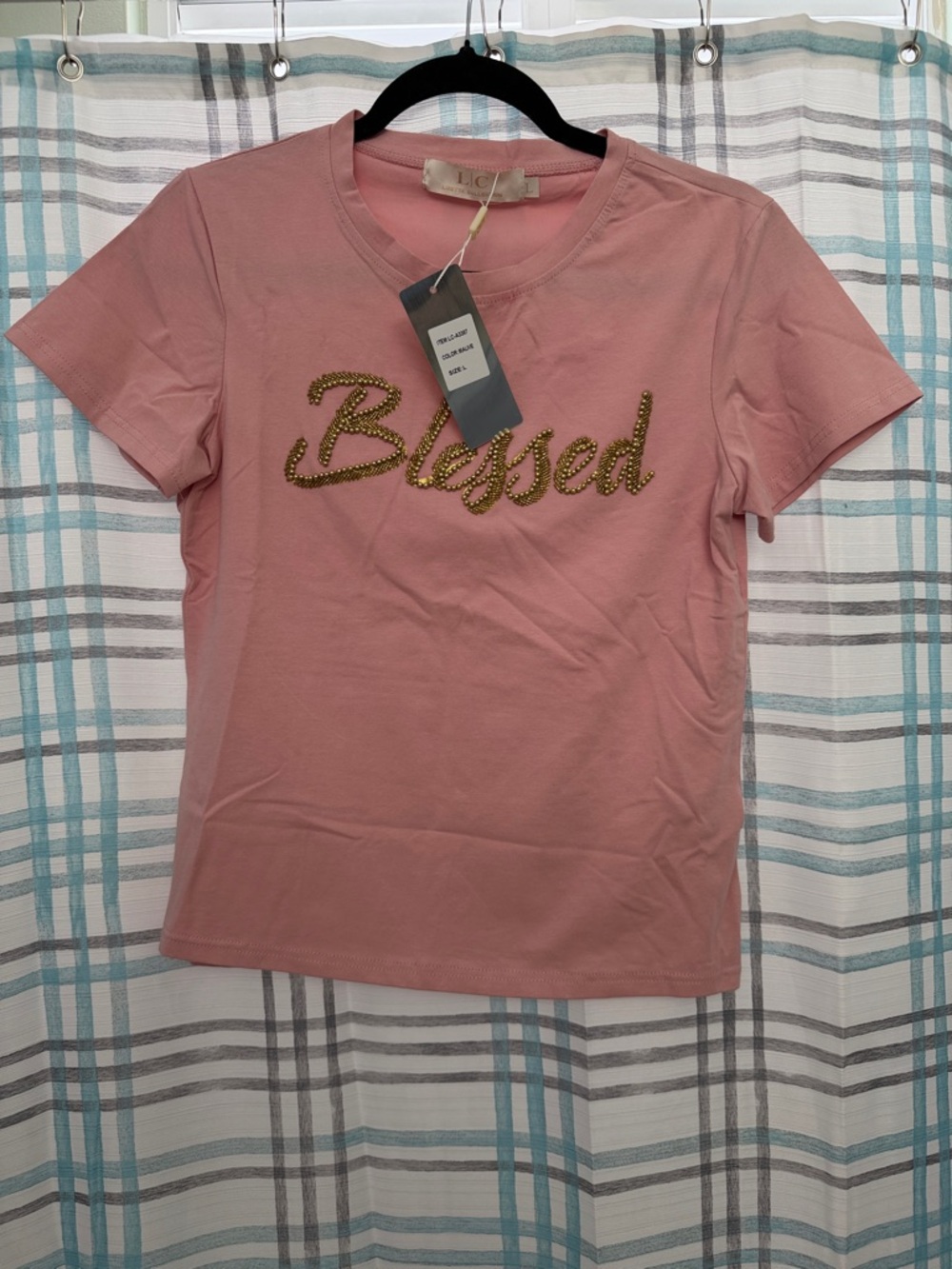 LC Lauren Conrad Pink 'Blessed' Short Sleeve Embellished Tee